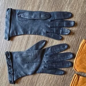 Moss Vintage Elegant Blue Leather Gloves Size 6